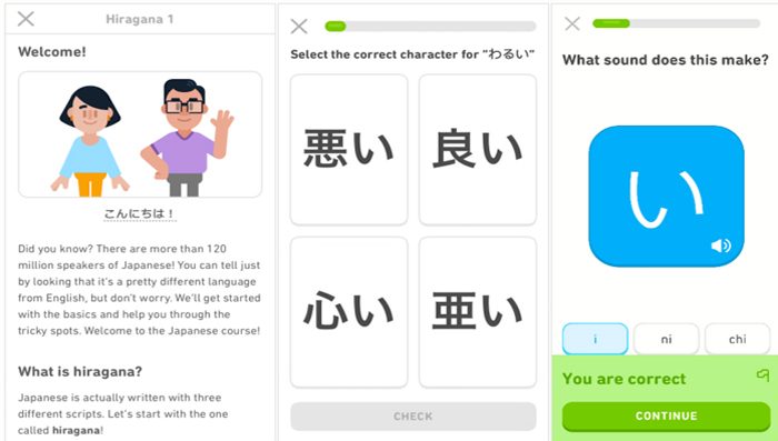 Phần mềm học tiếng Nhật trên điện thoại - Duolingo